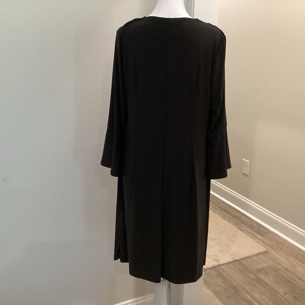Ellen Weaver Black Midi Dress Womens 1XL Stretch Knit Long Bell Sleeve - Picture 4 of 9